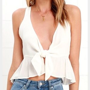 White Lulus Front Tie Tank Top