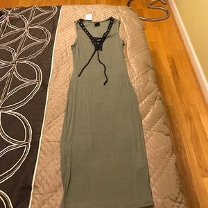 NWT Love Culture Lace Front Olive Midi Dress