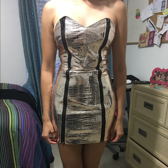 Rose Gold Metallic Leather Reptile Dress - Picture 2 of 5