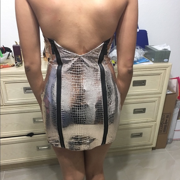 Rose Gold Metallic Leather Reptile Dress - Picture 3 of 5