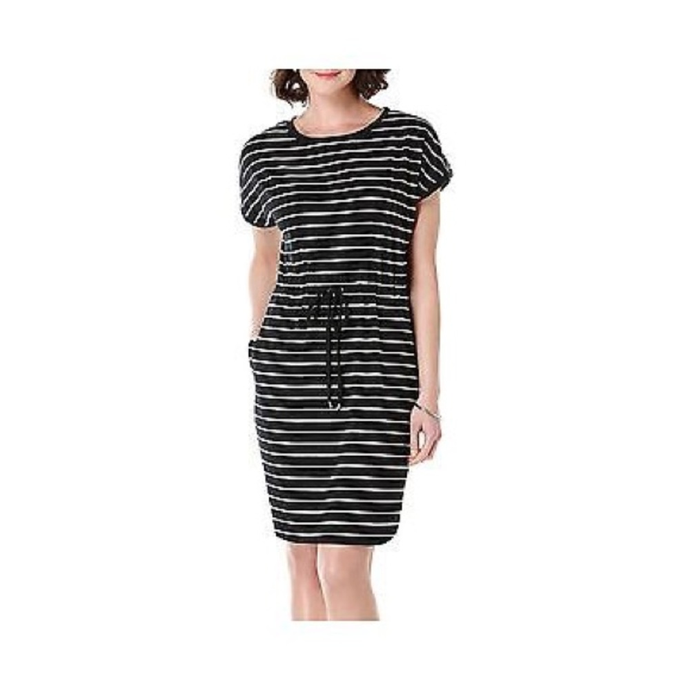 Rafaella Drawstring Waist Striped Dress