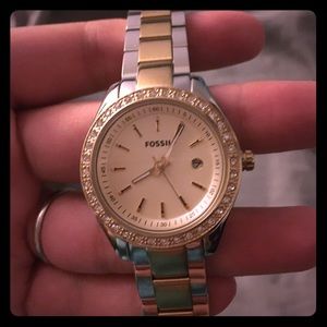 FOSSIL SILVER/GOLD RHINESTONE WATCH