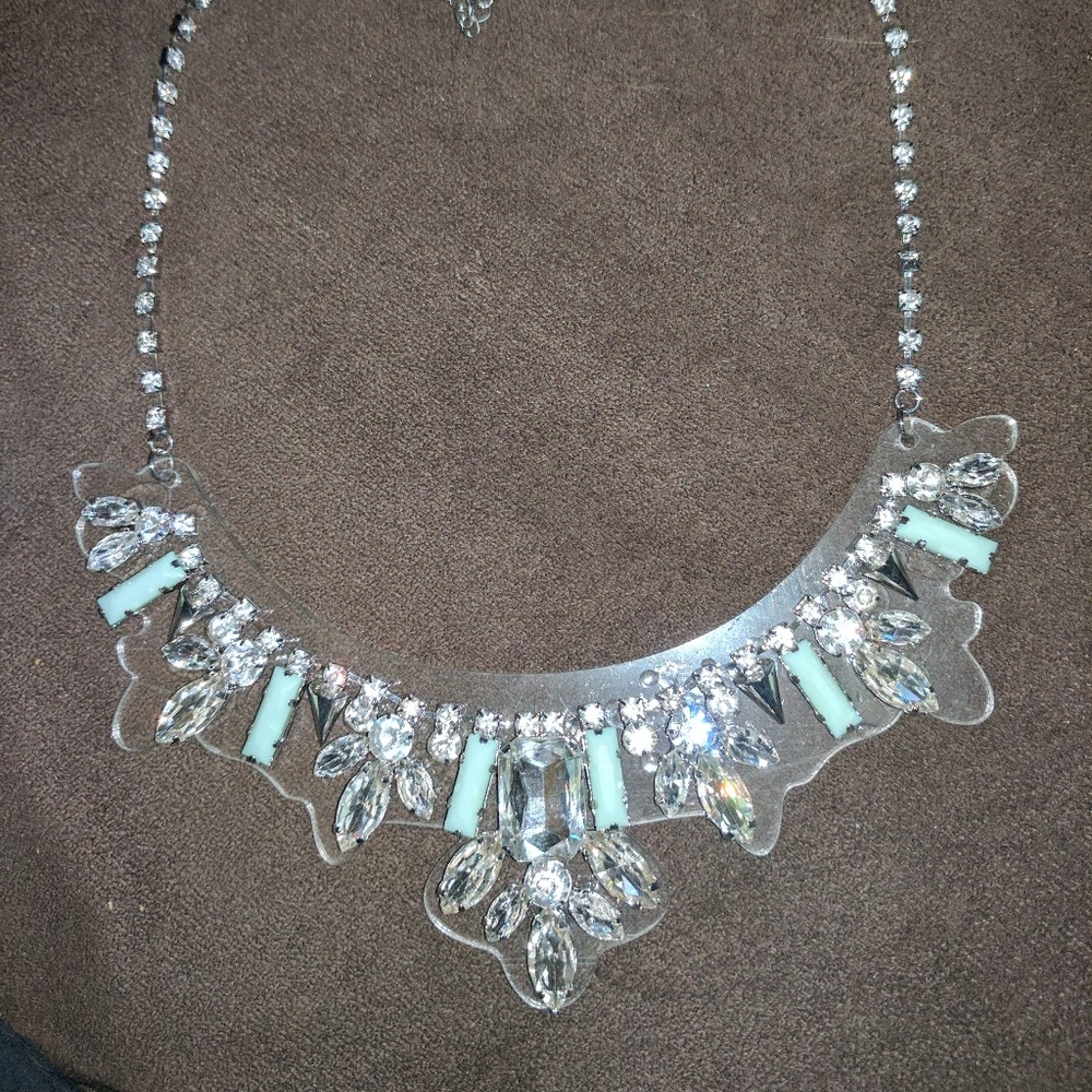 Silver, blue and Crystal statement necklace
