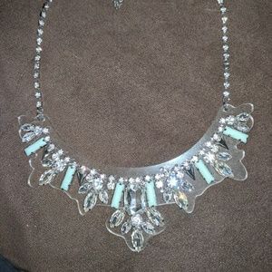 Silver, blue and Crystal statement necklace