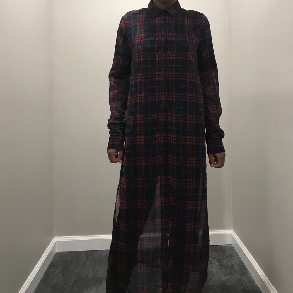 Zara Long Plaid Shirt