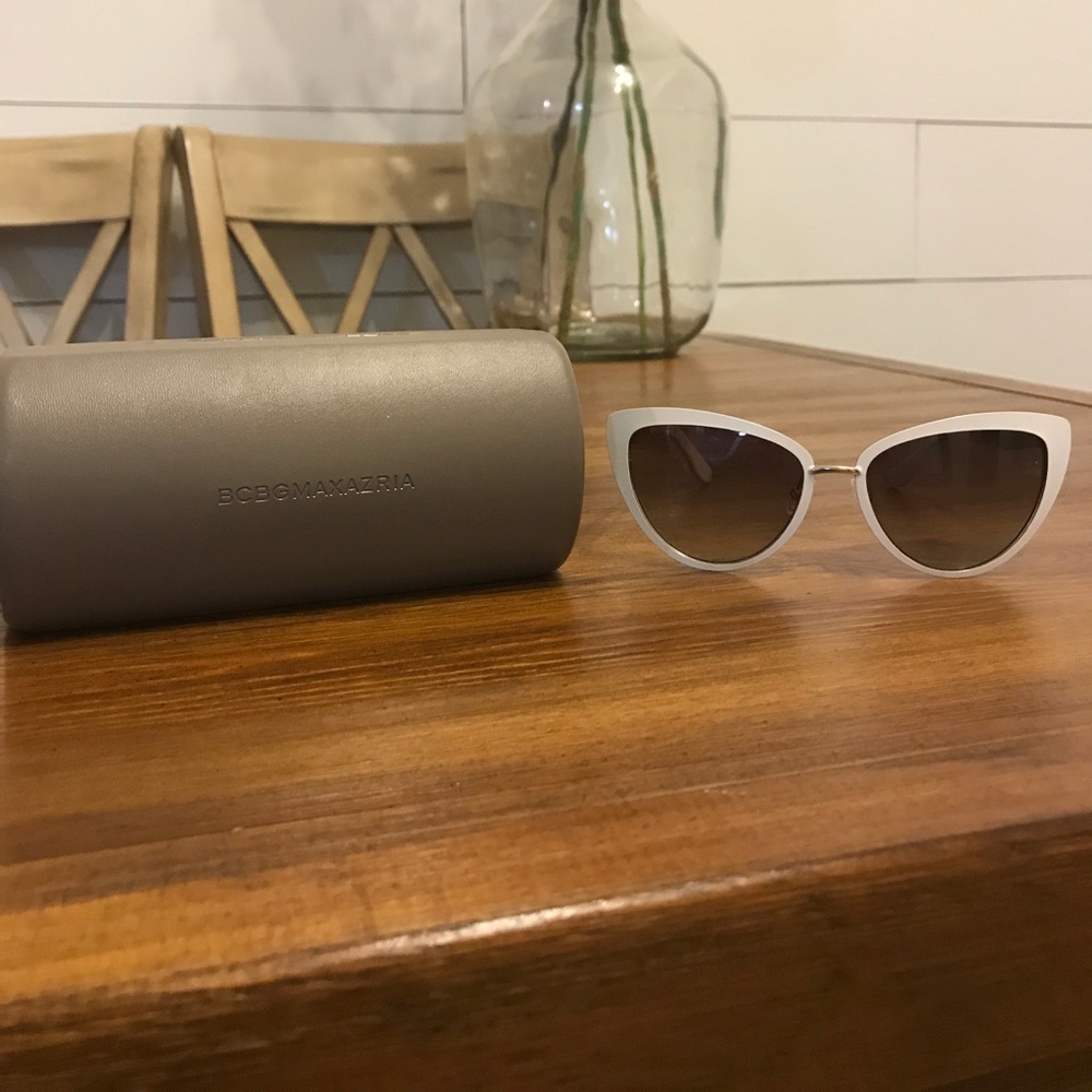 White BCBG cat eye sunglasses.