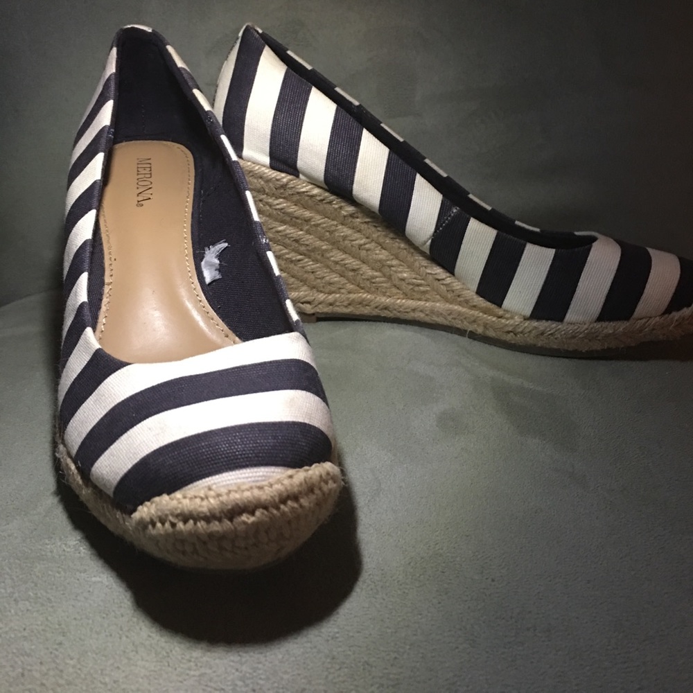 BLUE & BLACK striped Wedges