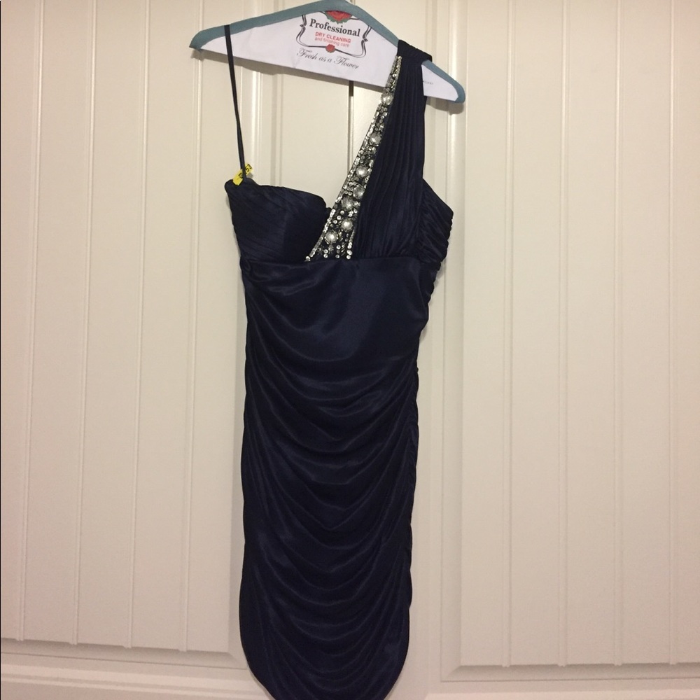 One Shoulder Navy Dress