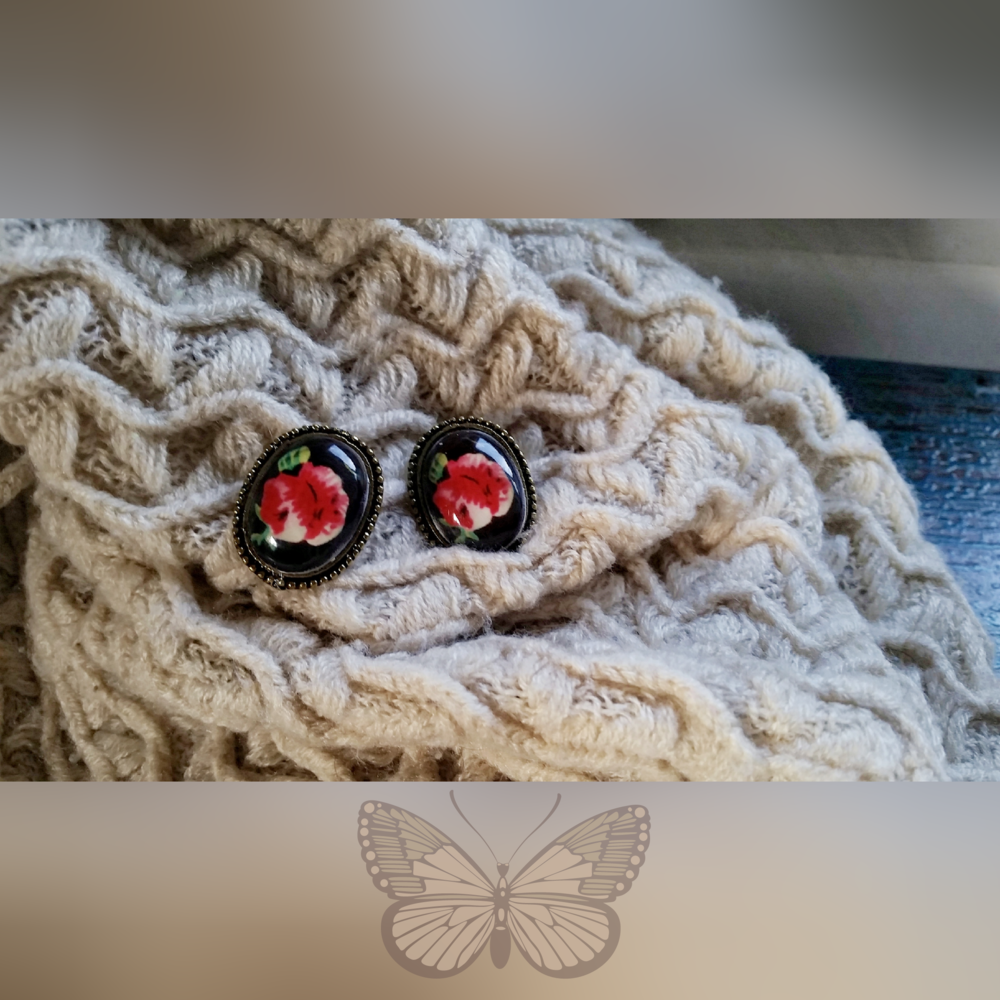 Glass Floral Cabochon Earrings