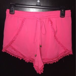 Hot pink lace trimmed flowy shorts
