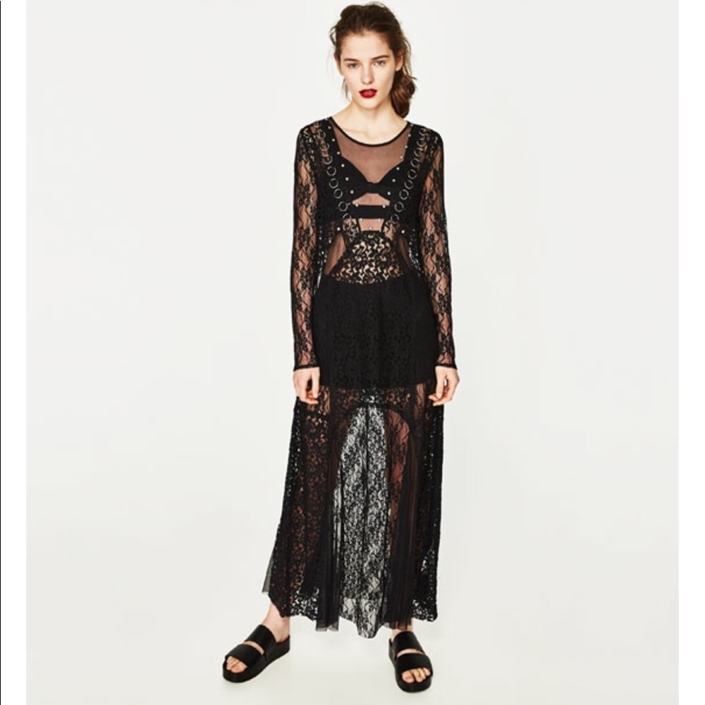 Zara sheer metal details maxi dress 2017 - Picture 5 of 8