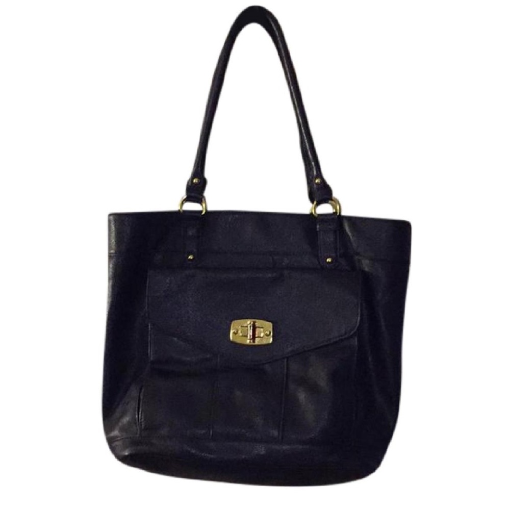 Women's Faux Leather Tote (Navy)