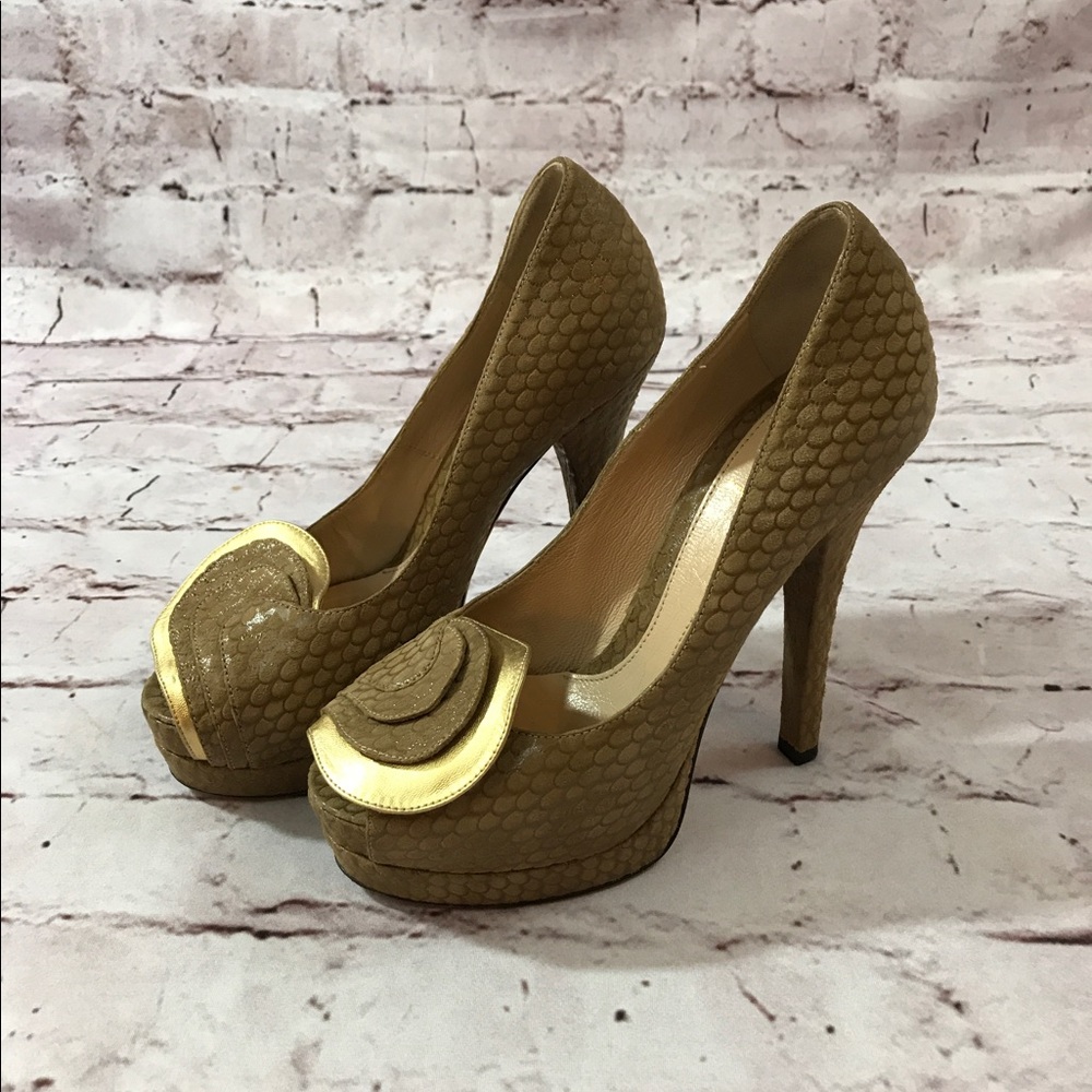 Fendi Vero Cuoio Suede Open Toe Platform Heels