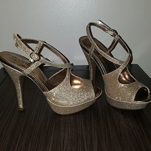 Sparkly Gold Strappy Heels