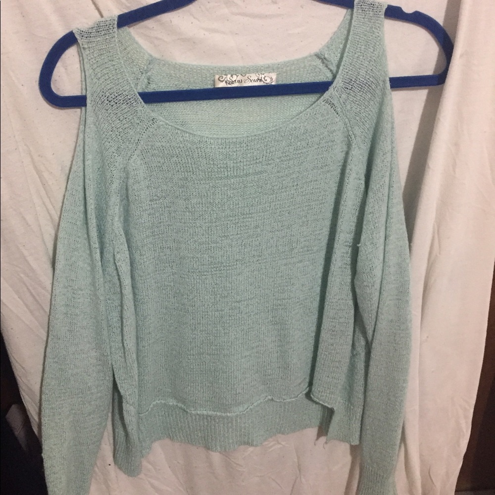 Mint green long sleeve off the shoulder shirt