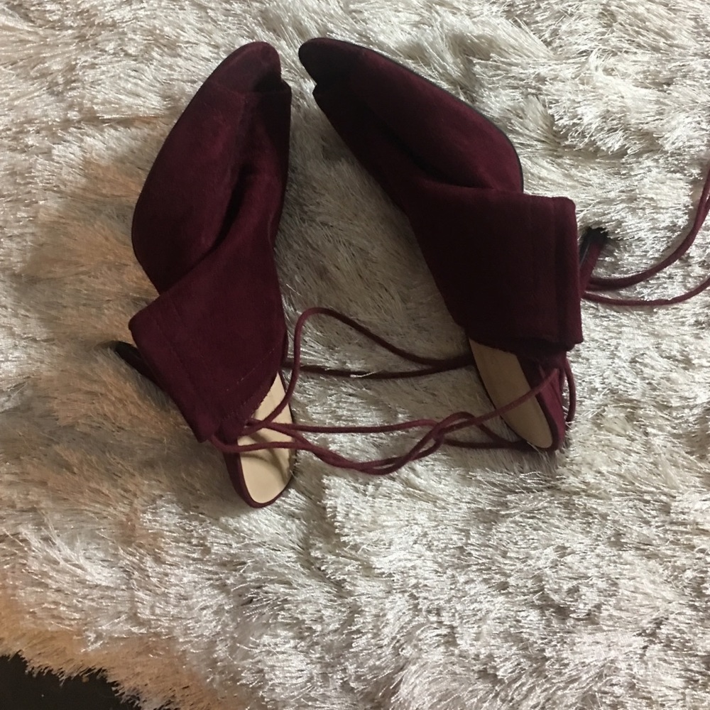 Burgundy lace up heels