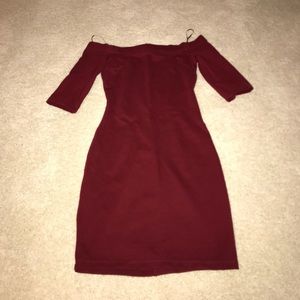 Off the shoulder burgundy red dress