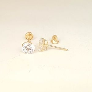 14k Gold 5mm round cut stud Earring with zirconia