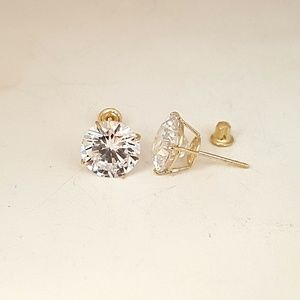 14k Gold 8mm round cut stud Earring with zirconia