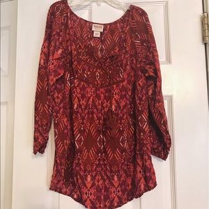 Red/Orange Patterned Peasant Top