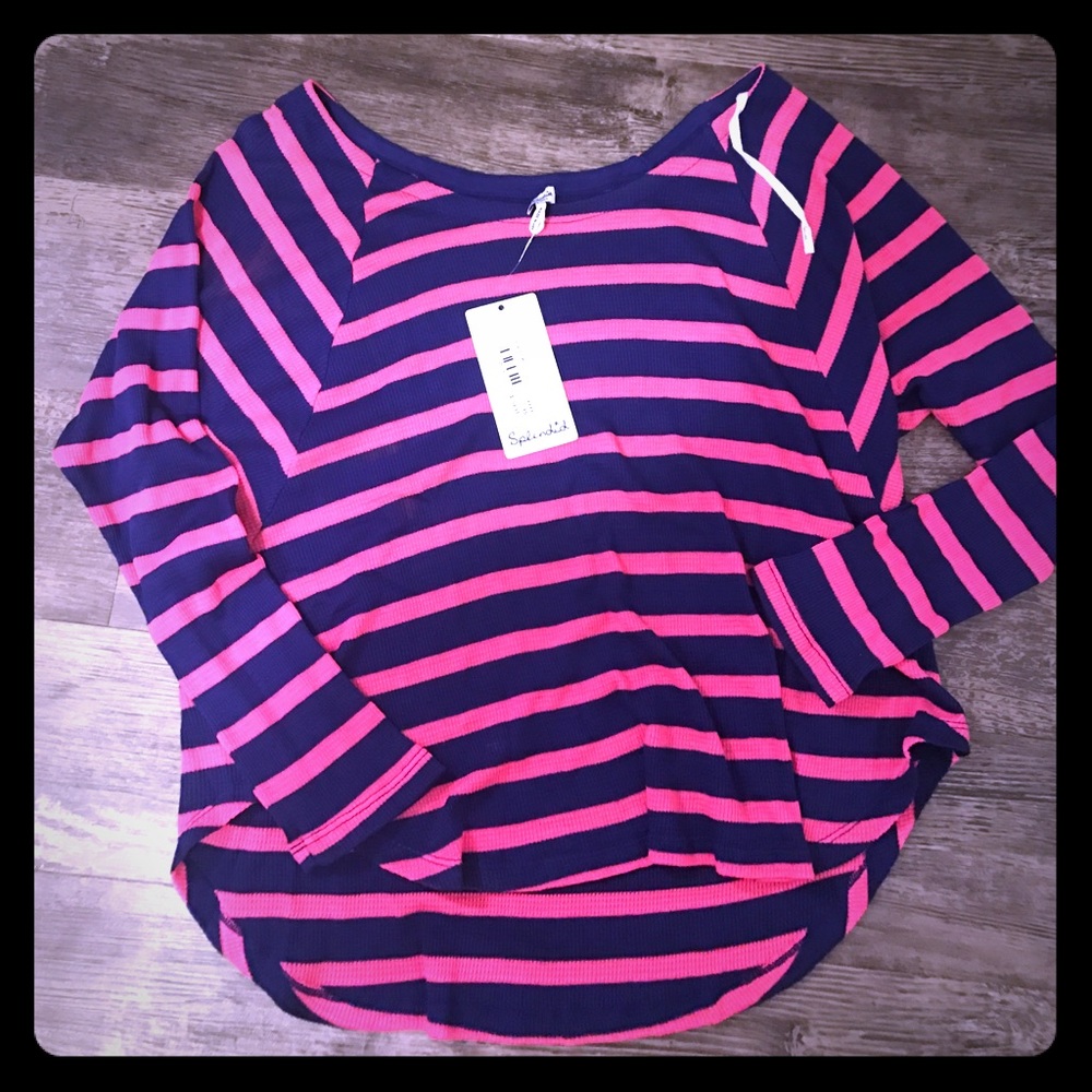 Splendid, navy and hot pink striped  tshirt