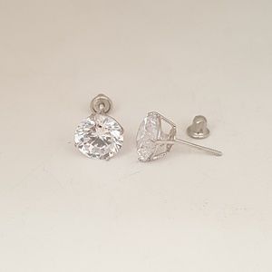 14k white gold 7mm round cut stud Earring