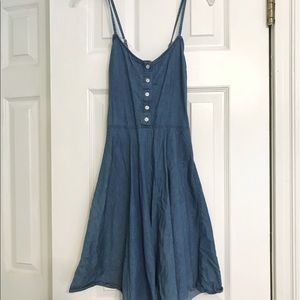 Spaghetti strap denim skater dress