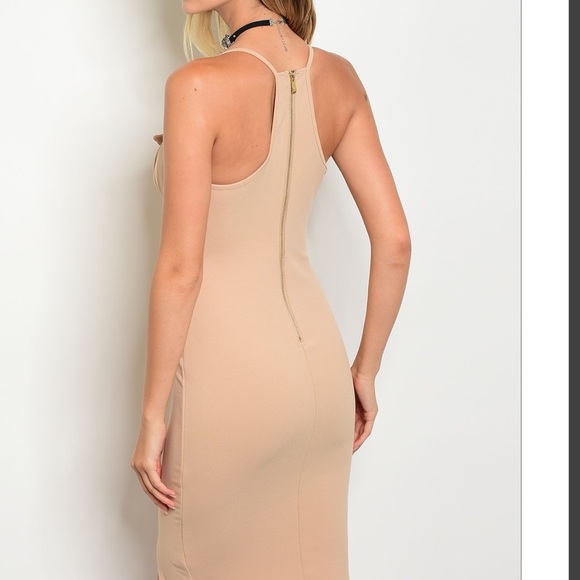 Tan Sleeveless Bodycon Dress-5 🌟LAST ONE-M - Picture 7 of 8