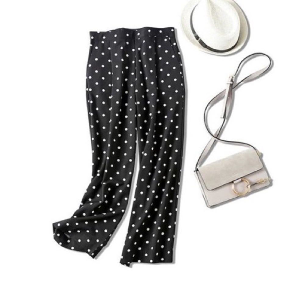 Storee Black and White Polka Dot Wide Leg Pants