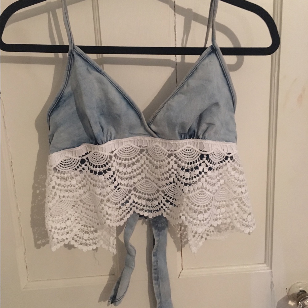 Cropped bralette style denim top