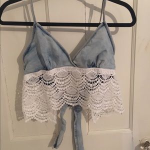 Cropped bralette style denim top