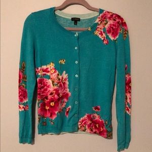 Talbots turquoise floral cotton cardigan