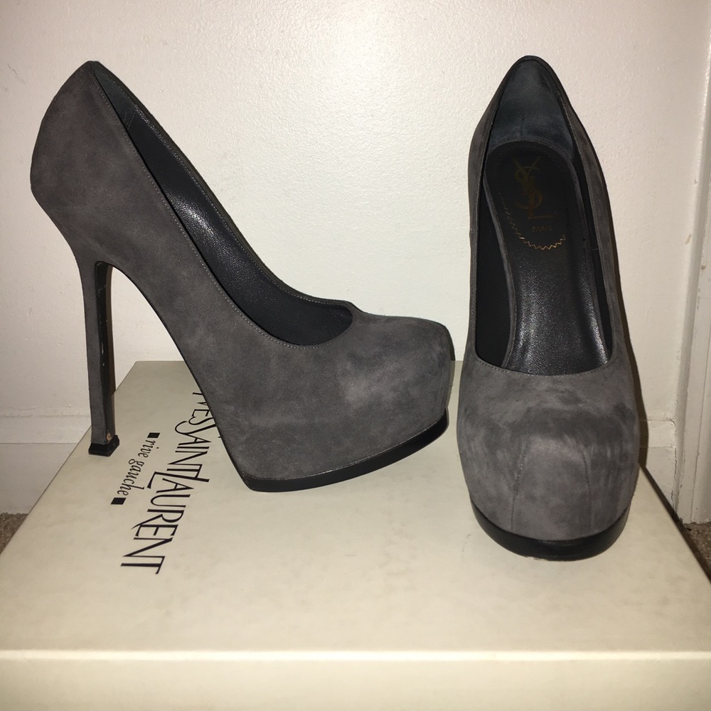 YSL grey suede heels!