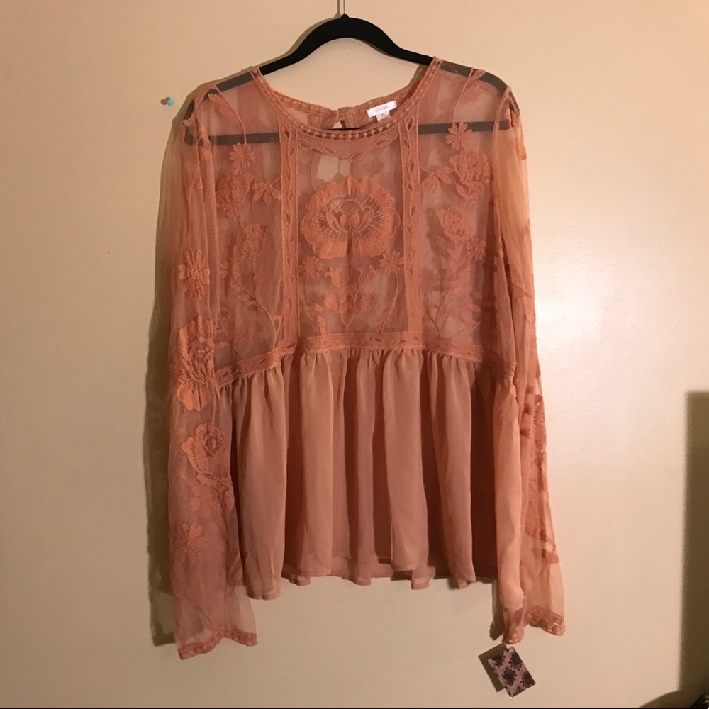 Xhilaration pink-nude mesh top