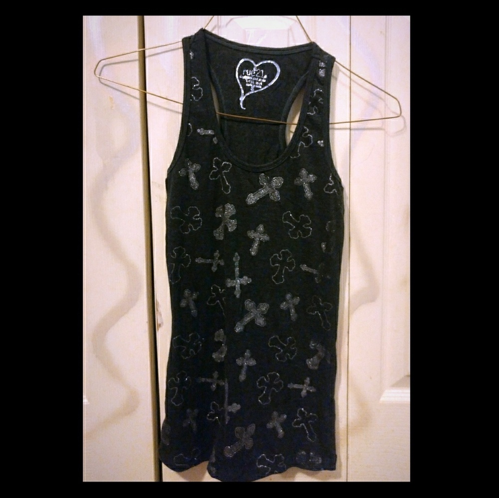 Grey tank top with glitter cross design