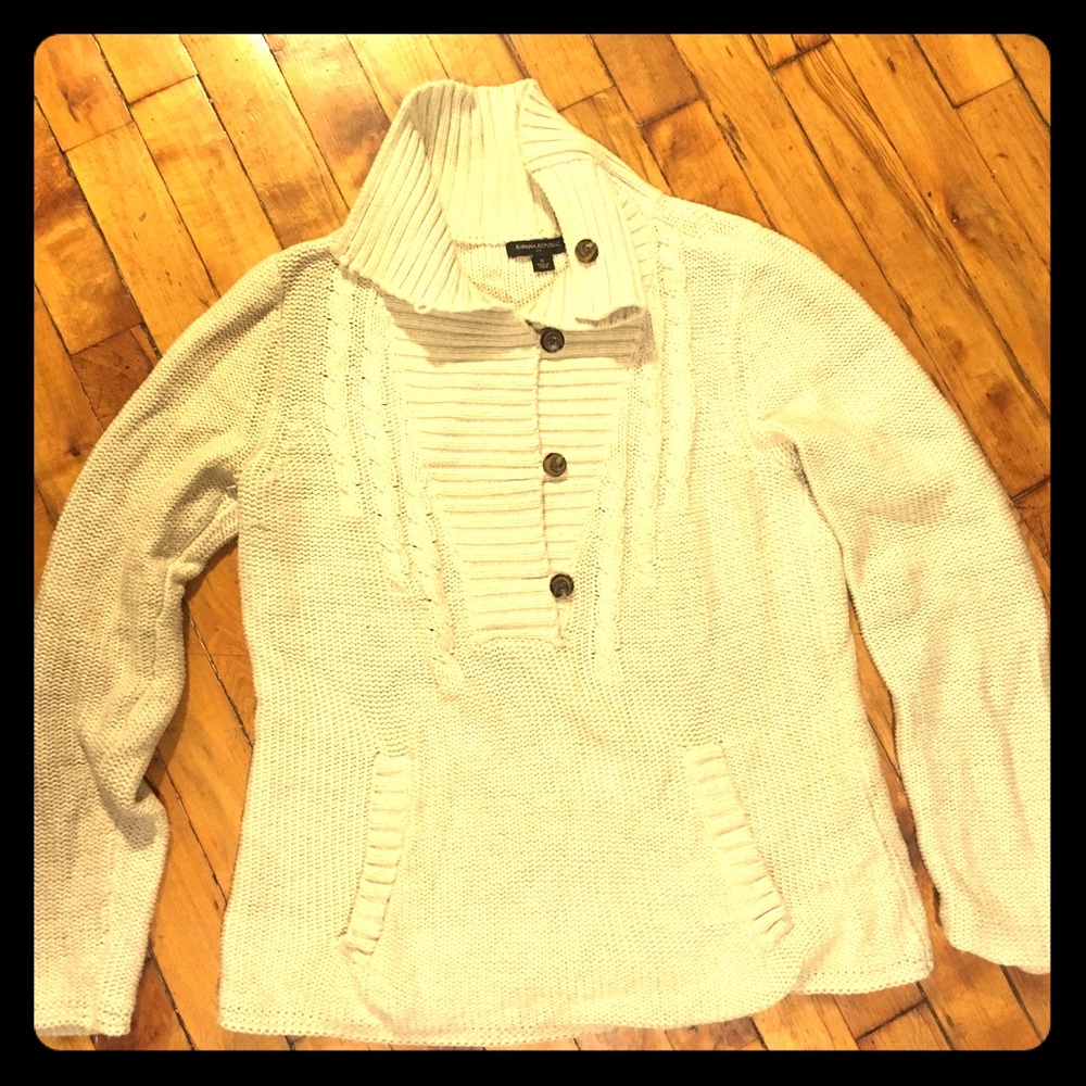 Button cowl neck knit sweater