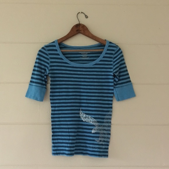 American Eagle Outfitters Tops - American Eagle Blue Striped 3/4 Sleeve Shirt