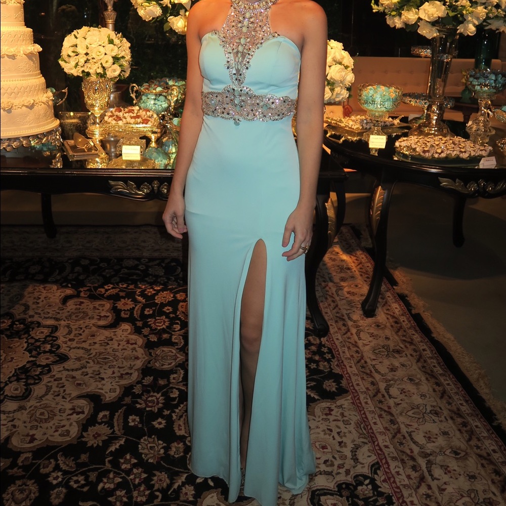 JOVANI Prom DRESS with side slit Tiffany Blue
