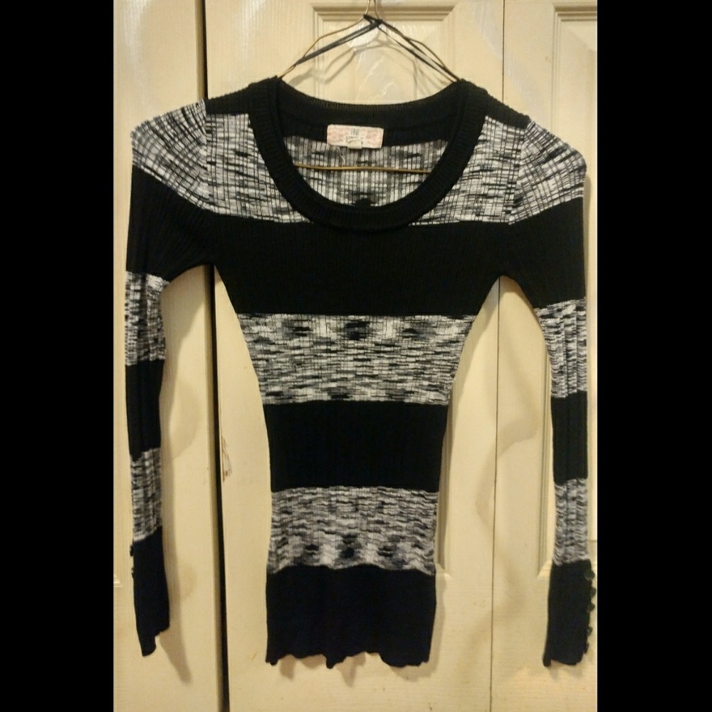Black and grey striped long sleeve shirt