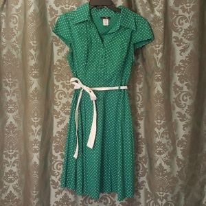 Perfectly Polka Dotted Green Dress Sz L Modcloth