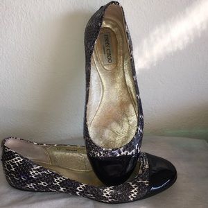 JIMMY CHOO Purple Snakeskin Cap Toe Ballet Flats