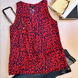 Red & Blue Leopard Print Sleeveless Blouse