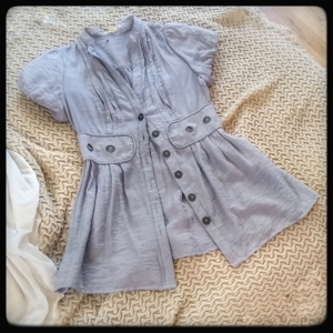 mine Jackets & Coats - Blue-Grey Puffy-Short-Sleeved Blazer mine Jackets & Coats - Blue-Grey Puffy-Short-Sleeved Blazer