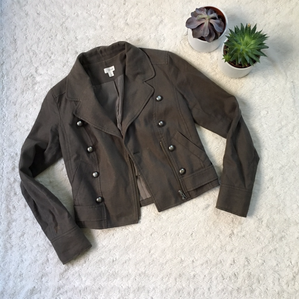 Frenchi Olive Green Military Style Crop Jacket - S