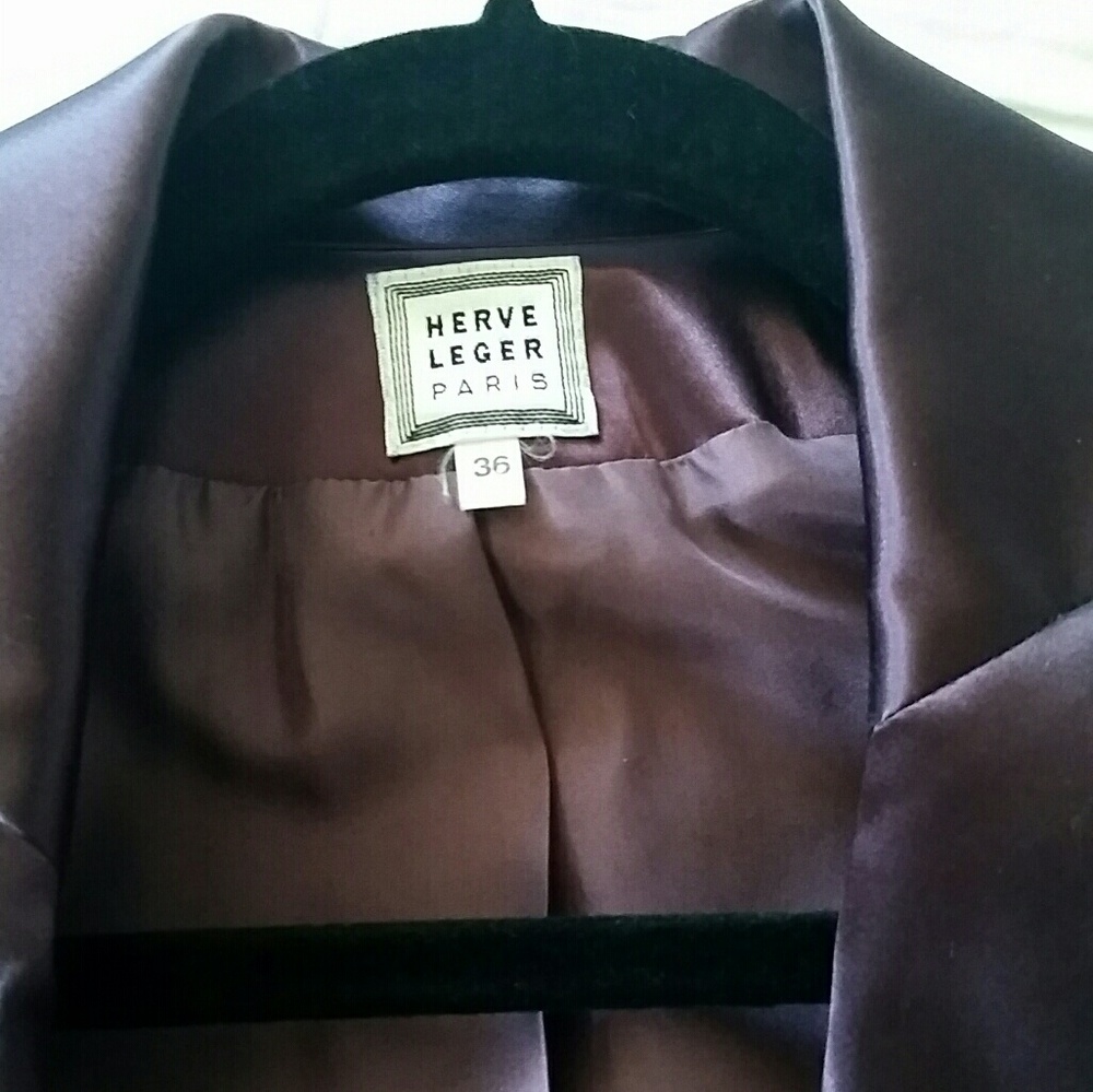 Herve Leger Plum / Purple Satin Overcoat XS/0/36