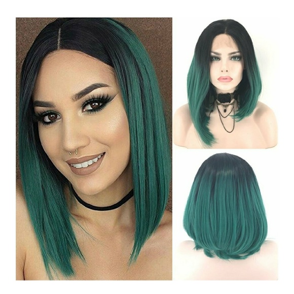 Ombre Black Green LaceFront Wig main image 4