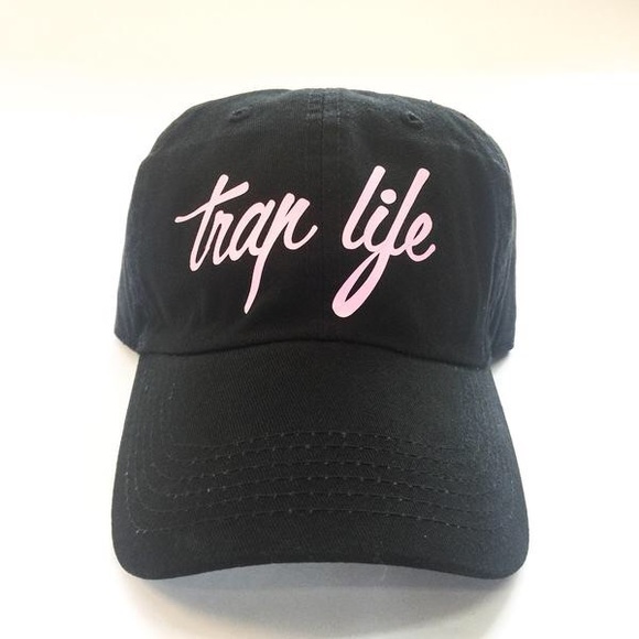 Stussy Accessories - Trap Life Dad Cap - Black w/ Pink Stussy Accessories - Trap Life Dad Cap - Black w/ Pink