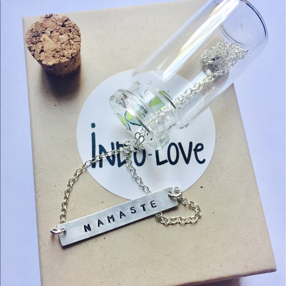 Namaste sterling silver hand stamped bar necklace
