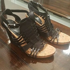 BCBGeneration black Blayne leather wedges