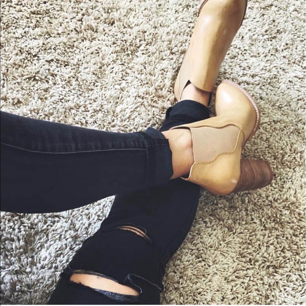 Leather Woodblock Ankle Bootie - Picture 2 of 5